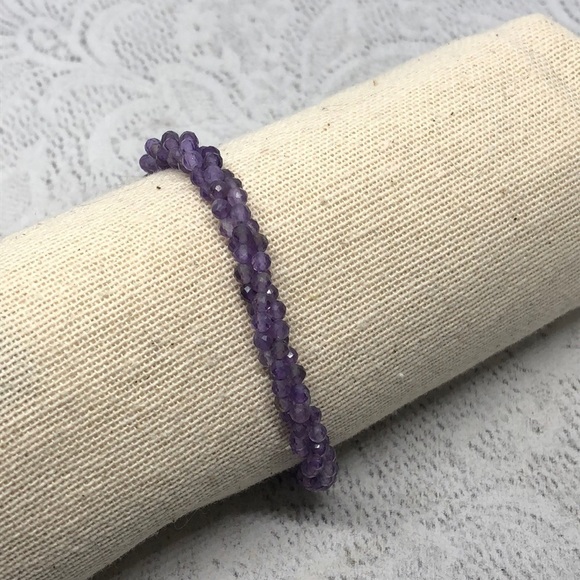 Amethyst bead woven bracelet sterling silver 925 clasp fine jewelry gemstone - Picture 2 of 5